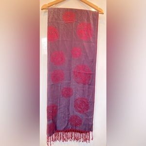 Purple & Fuchsia Rose Print Silk Shawl (Wrap/Scarf)